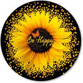 IMAYONDIA Round Mouse Pad, Sunflower and Butterfly Mouse Pad, Yellow Flower Mouse Mat, Inspirational Quote Be Happy Mousepad, Non-Slip Rubber Base MousePads for Office Laptop Computer, 7.9 x 7.9 Inch