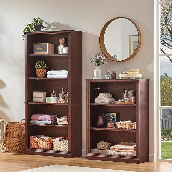 RWYHG 70" Walnut Tall Bookshelf,5-Tier Thick Wooden Book Shelf with Adjustable Shelves,Free Standing Farmhouse Bookcase with Open Display Storage,Floor Vintage Bookshelves for Living Room,Office