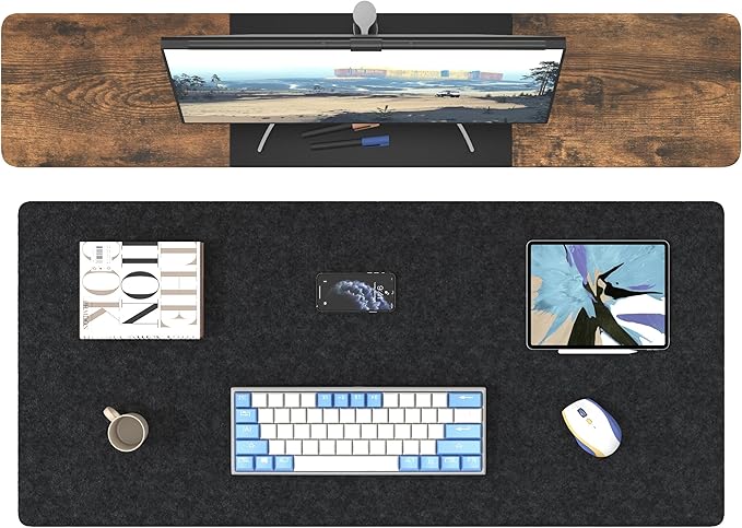 DAWNTREES Non-Slip Felt Desk Mat,35.5 x 15.7 Inches Large Desk Pad Protector,Office Computer Desk Mat for Full Keyboard and Mouse Pad