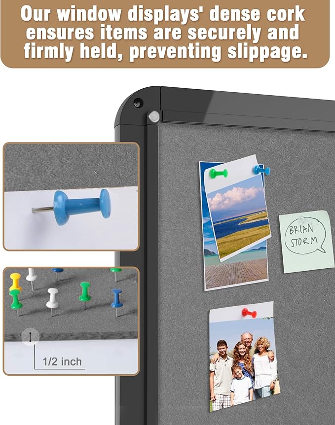 Mifuro 38"x28" Enclosed Bulletin Board, Lockable Weather-Resistant Aluminum Cork Noticeboard for Hospital School & Office, Black Frame w/Grey Flet