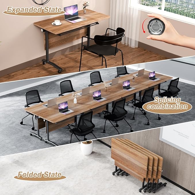 WYMHYZ Conference Table Flip Top Mobile Conference Room Tables,Folding Conference Table with Wheels,Large Meeting Training Seminar Table Saving Space for Office Classroom(8B,61'')