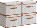 Tuza 4 Pack Fabric Storage Bins with Lids, Collapsible Closet Organizer Container, Decorative Storage Boxes with Lids for Organizing Clothes, Blanket, Grey & White, Extra Large