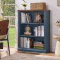 RWYHG 43" Blue Tall Bookshelf,3-Tier Thick Wooden Book Shelf with Adjustable Shelves,Free Standing Farmhouse Bookcase with Open Display Storage,Floor Vintage Bookshelves for Living Room,Office
