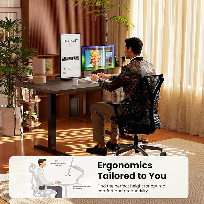 ErGear Electric Standing Desk, 44 x 24 Inches Height Adjustable Stand up Desk, Sit Stand Home Office Desk, with Two-Piece Desktop (Espresso)