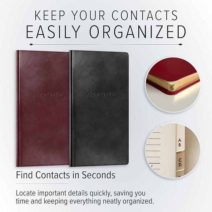 Gallery Leather Small Address Book with Alphabetical Tabs up to 403 Records, Leather Notebook Hardcover, Telephone and Address Books - 6x3.25", Pocket Address, Acadia Hope