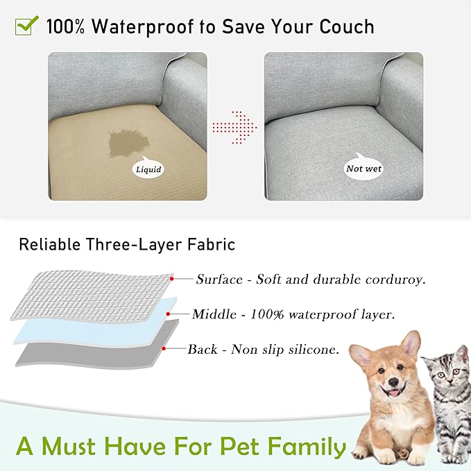 Couch Arm Covers, Waterproof Armrest Cover for Sofa, Armchair, Loveseat, Non-Slip Recliner Arm Covers, Sofa Headrest Covers, Arm Chair Covers Set of 2 (Sand, 26"×26")