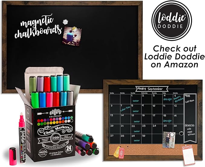 Loddie Doddie Magnetic Chalkboard - 46" x 34.5", Rustic Wood Frame - Easy-Erase Surface & Magnet Display - Easy Hanging & Magnetic Boards for Walls - Meal Planning Chalk Calendar