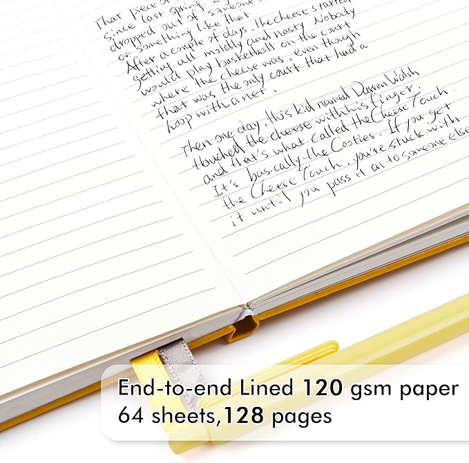 5 Pack Journal Notebook Bulk for School, Feela Hardcover Business Notebooks Classic Ruled Lined Journals with Pen Holder for Work Note Taking, with 5 Black Pens, 120 GSM, 5.1”x8.3”, A5, Yellow