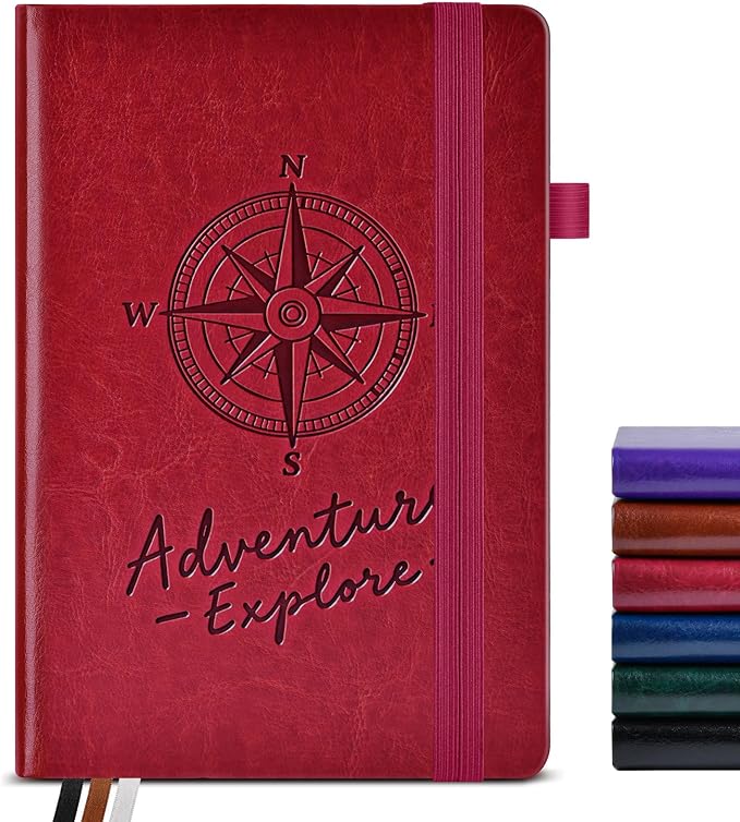 PAIBAS Graph Notebook for Women Men, 160 Pages Grid Paper, Graphing Notebooks for School, Work, Quad Ruled, Inner Pocket, A5 Hardcover Vintage Leather Journals for Writing, 5.8"x8.5" (Burgundy)