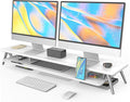 Fenge Dual Monitor Stand, Monitor Stands Riser for 2 monitors, 42.5 Inch Wood Desk Shelf with Storage Organizer and Cable Management for Office Desk Accessories