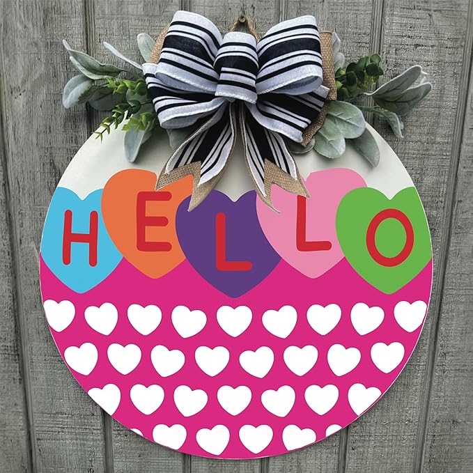 Wood front door sign Wood sign Home decor Welcome sign Sign for front door House warming gift Wedding gift (Hello Hearts(UV018), 18" Width)