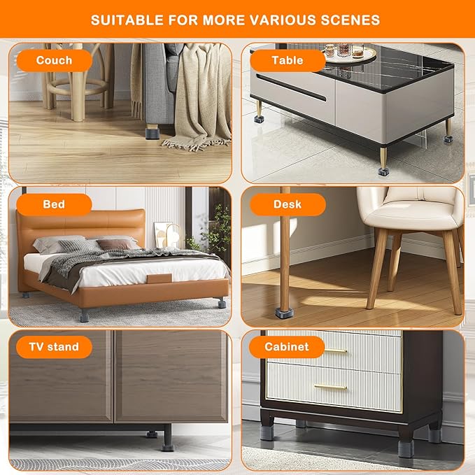 shouwuhho 4 Pack Furniture Risers Adjustable Bed Risers Heavy Duty Lifts Height 1", Square Stackable Bed Risers 1, 2 or 3 Inch for Desk Leg Table Couch Sofa Chair Bed Frame Legs Dorm, Gray