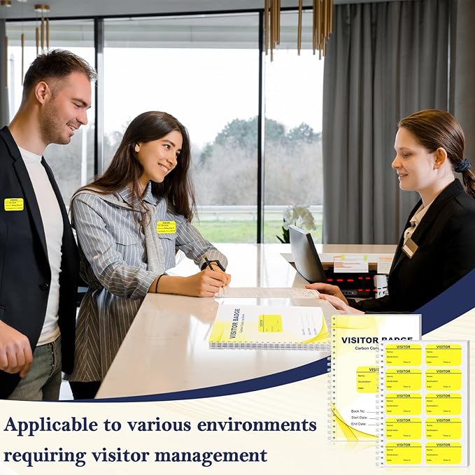 3 Pack of 900 Visitor Badges Stickers Visitor Log Book with Carbon Copy Visitor Pass Stickers with Carbonless Visitor Name Tags Guest Registry Log Book for School Business Church