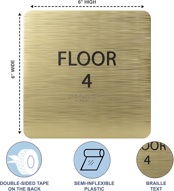 ADA CENTRAL SIGNS - 6" X6" Floor 4 Sign - ADA Compliant Tactile Graphics Grade 2 Braille Text Acrylic Wall Signs - Directional Assistance, Floor Number Safety Sign for Office, school Hospital, Apartment