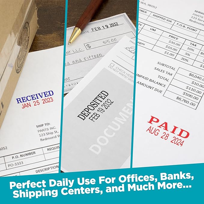 MaxMark Self-Inking Rubber Date Office Stamp with Denied Phrase Blue Ink & Date RED Ink (Max Dater)