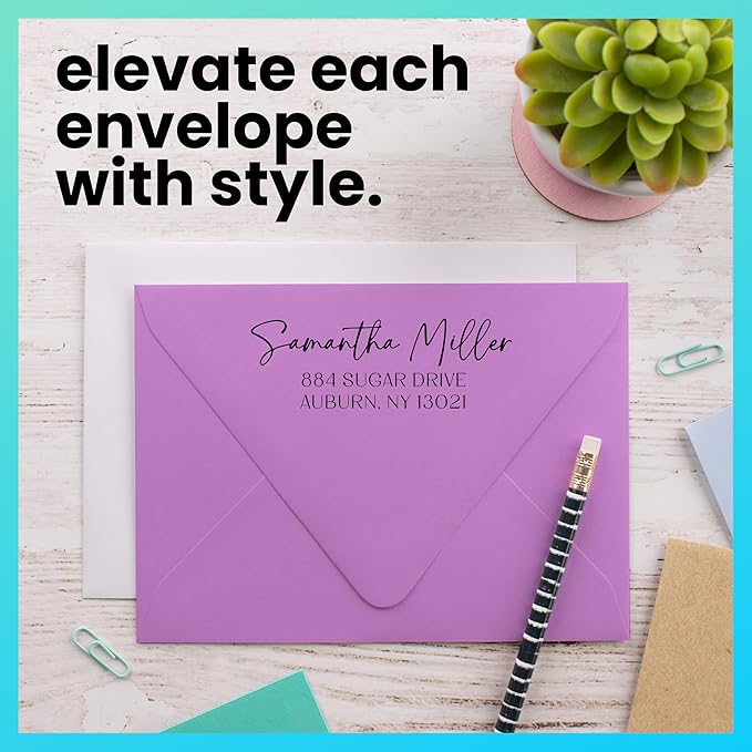 ExcelMark Personalized Return Address Stamp – Custom Self Inking Rubber Stamp (Medium, Santa Catalina)