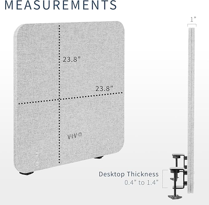 VIVO Clamp-on/Screw-on 24 x 24 inch Privacy Panel, Sound Absorbing Cubicle Desk Divider, Acoustic Partition, Gray, PP-1-V024G