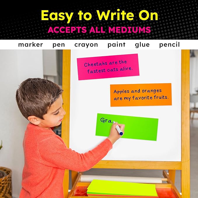 Hygloss Small Poster Board 4x11 - 50 Assorted Neon Color Poster Boards Bulk Pack - 10 Pt. Thickness Colored Poster Board Paper for Projects, Flash Cards, Signs - Posterboard Multipack 4" x 11"