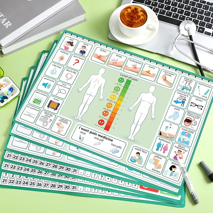 6 Pcs Communication Board for Nonverbal Adults Aphasia Colorful Picture Symbol Communication Cards for Patients Children(Green)