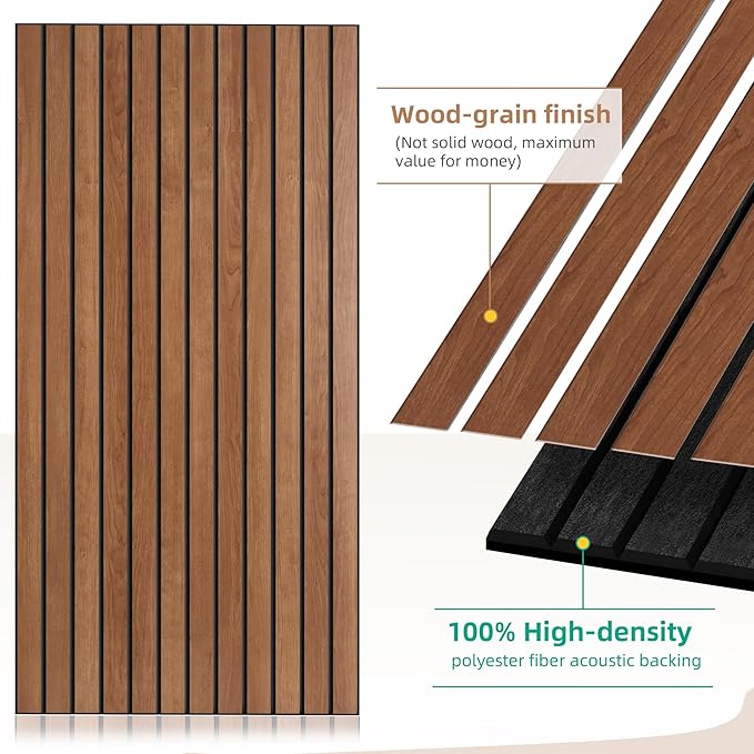 AUTORIFIC Wood Veneer Acoustic Panels, 4 Pack 47.2”x23.6” Sound Panels, Decorative Large Wood Panels for Wall, for Office,Home Theater,Studio,Living Room, Cherry(Mitred)