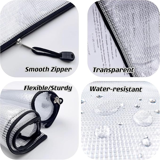 Oaimyy-Plastic Mesh Zipper Pouch Document Folders Bag Zipper Zip File Folders for Puzzles Games,Board Game Organization,Organizing Classroom Office Storage (Black, 4"x 6")
