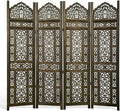 5.75Ft Room Divider Wood Screen, 33Lbs Durable Antiqued Style MDF Carved Headboard, Reversible Freestanding Folding Partition Paravent for Home Terrace, 69 * 71 inch(H*W) - 4 Panels (Antique Brown)