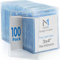 Mata1-USA Plastic Extra-Thick Vertical ID Card Holder (Clear, 3x4 Inch, 100 Pack), Large Size No Zipper Name Badge