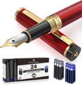 Dryden Designs Fountain Pen Medium Nib Gift Pouch - with 24 Ink Cartridges - MCM (Red)