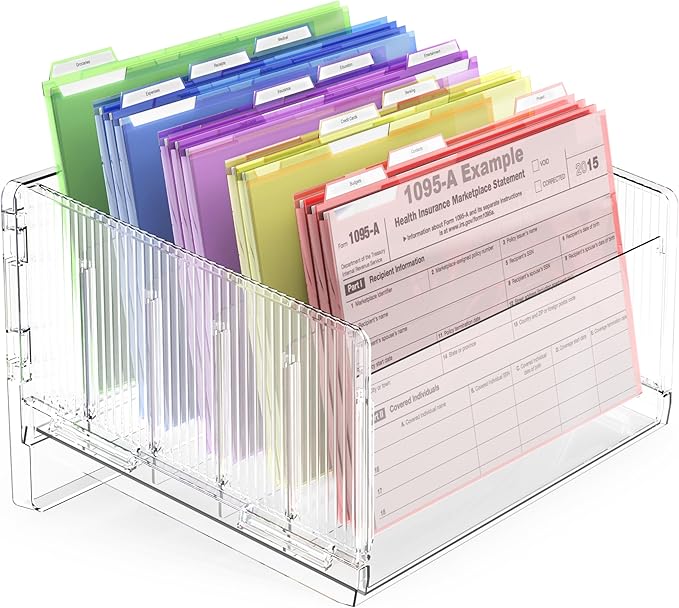 Cuukie File Sorter Organizer, 5 Sections Acrylic Letter Tray for Desk, Mail Organizer Letter Holder for Envelopes, Mail, Electronics 1Pack