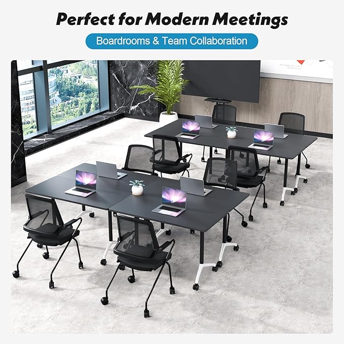 Goakwwuz Conference Room Table, Folding Conference Tables,Thicken Grey Tabletop,Flip Top Wooden Seminar Meeting Room Table for Conference Room Offices (6, Black, 70.8”)
