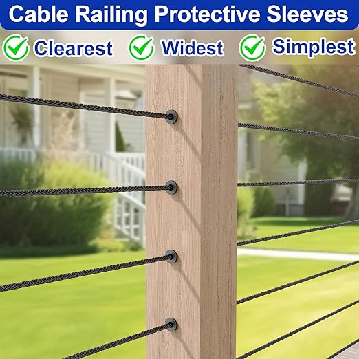 100 Pack Cable Railing Protector Sleeves for 1/8” Deck Railing System, Black Cable Railing Kit Hardware for Wood Post, T316 Stainless Steel Marine Grade DB58