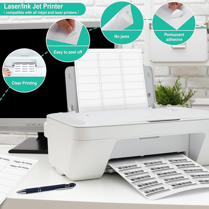 L LIKED Printable Address Labels, 1" x 2-5/8", 3,000 Stickers, 30 per Sheet, Mailing Labels for Envelopes (100 Sheets)