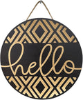 Wood front door sign Wood sign Home decor Welcome sign Sign for front door House warming gift Wedding gift (Hello Geometric-UV028(NB) S008, 18" Width)