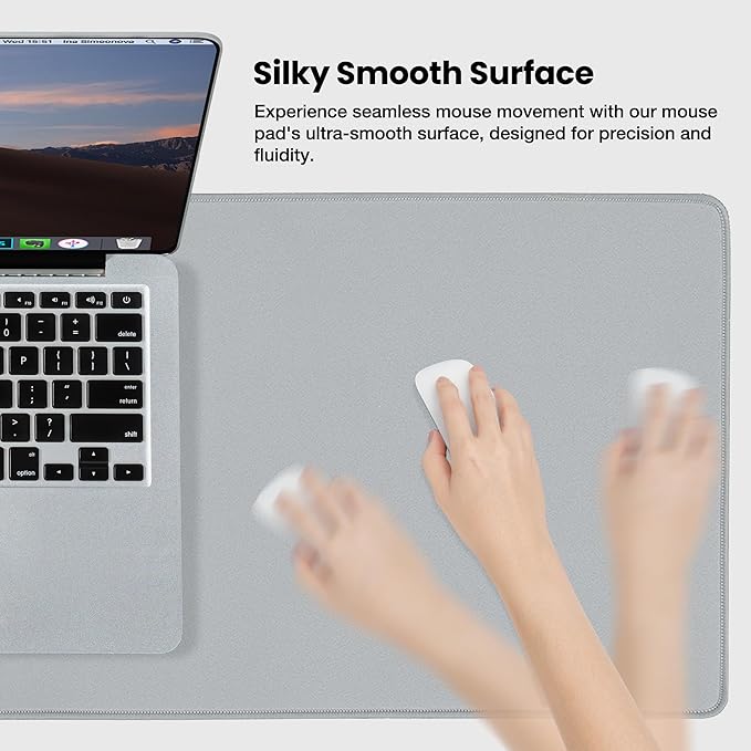 ALOANES Waterproof Mouse Pad with Durable Stitched Edge, Large Gaming Keyboard Pad, Non-Slip Rubber Base Mouse Mat, Extended Desk pad for Gamer, Office & Home, Gray Mousepad 31.5''x 15.7''x 0.12''