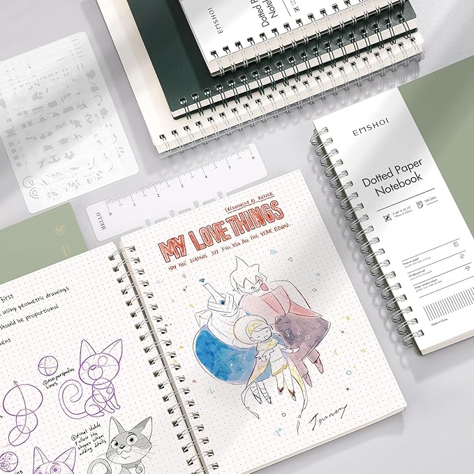 EMSHOI B5 Spiral Dotted Notebook - Bullet Dot Grid Journal with 300 Pages of 100gsm Thick Paper, Waterproof Softcover Notebook for School, Work & Writing - 7.48”x10.15”, Transparent
