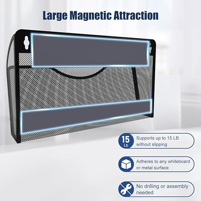 LQPAFZ Magnetic File Holder 2 Pockets File Folder Organizer, Office Hanging Magazine Rack for Refrigerator, White Board, No Drilling Paper Document Holder Mail Organizer for File Cabinets