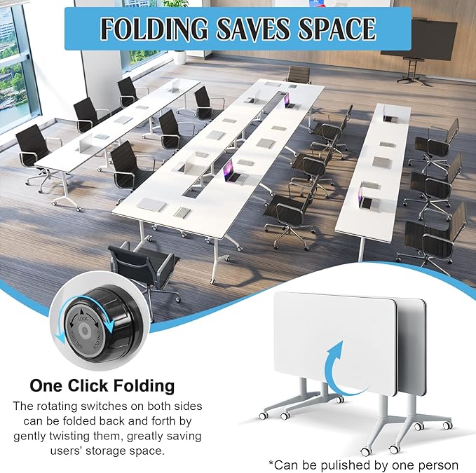 Conference Table,55.1''Folding Conference Room Table for 4-12 People,Mobile Flip Top MeetingTraining Table with Different Coulor and Styles for Offices, Classrooms,Meeting Room (8, 70.8''A)