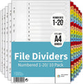 Binder Dividers with Tabs 1-20 Numbered – A4 (10 Pack) | Dividers for 3 Ring Binder | Numbered Tab Dividers for Office, School & Home Organization - The Paper Shop