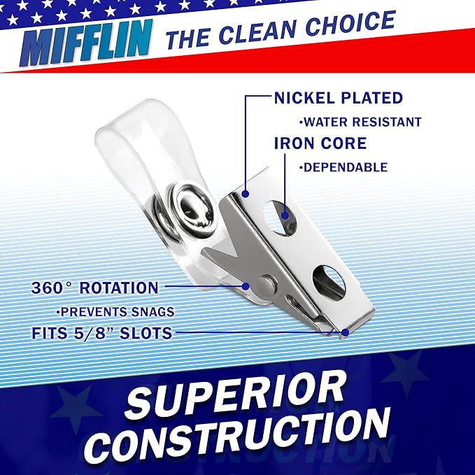 Mifflin-USA Horizontal Card Protector with Metal Clip and Vinyl Straps (Clear, 4x3 Inch, 250 Pack), Waterproof PVC ID Name Badge Holder with Clip