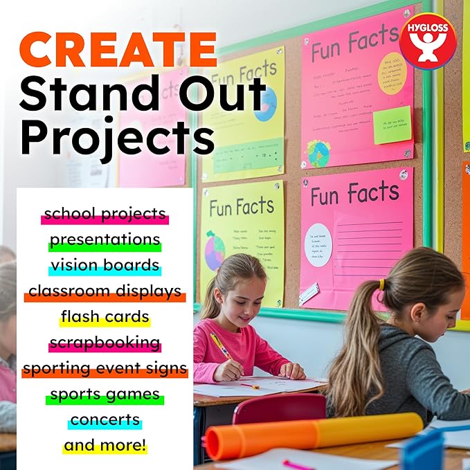 Hygloss Medium Poster Board 11x14 - 100 Assorted Neon Color Poster Boards Bulk Pack - 10 Pt. Thickness Colored Poster Board Paper for Projects, Signs, Displays - Posterboard Multipack 11" x 14"