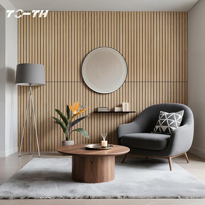 TO-TH Wood-Look Acoustic Wall Panels, 10 Pack 47.2” x 23.6” Sound Panels, Decorative Wood Panels for Wall Sound Dampening Panels for Home, Office, Basement, Teak with Mitered Edges