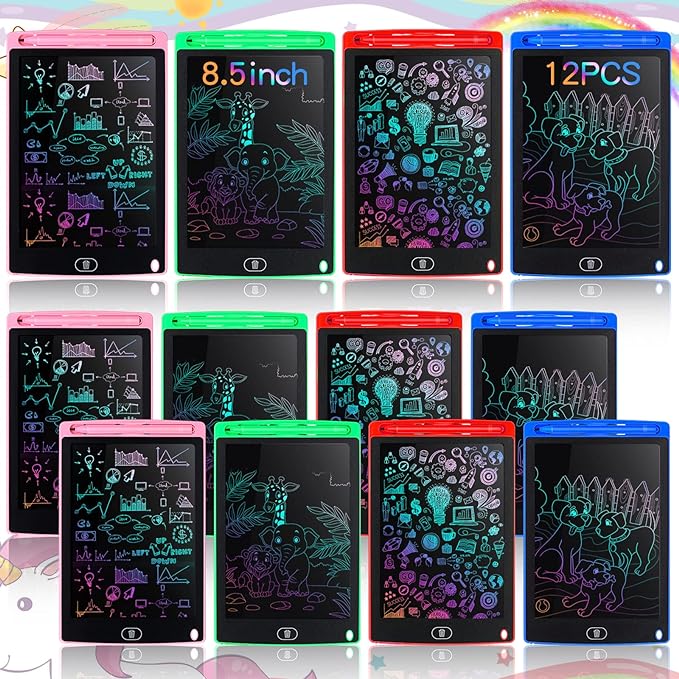 Tinlade 12 Pack LCD Writing Tablets for Kids, 8.5 Inch Erasable Doodle Boards Portable Electronic Drawing Pads, Learning Bulk Toys Gifts for Christmas School(Pink, Green, Red, Blue)