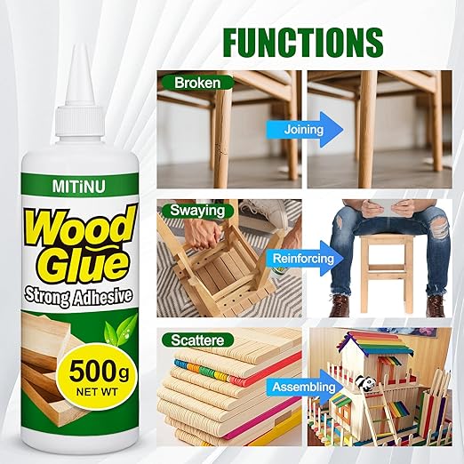 Wood Glue 17.6 oz/500 g, High-Capacity Super Glue for Woodworking, Waterproof Strong Wood Glue for Furniture Heavy Duty, Waterproof Glue for Crafts, Furniture, Wood Floor, Baseboard, cabinets, Door