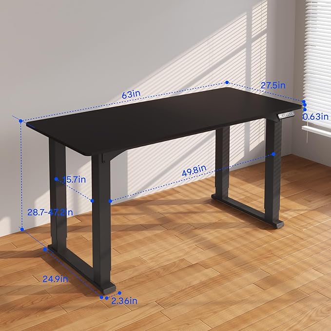 FLEXISPOT 4 Legs Standing Desk 63 x 28 Inch Electric Adjustable Height with Splice Board Home Office Sit Stand Up Desk, Black Top + Black Frame