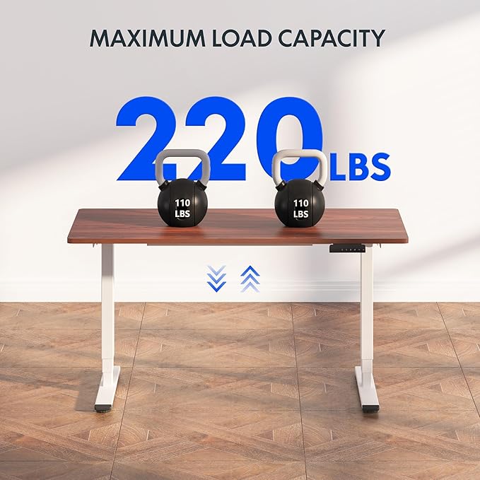 FLEXISPOT E6 3-Stage Dual Motor Electric Standing Desk 55 x 28 Sit Stand Up Desk, Holds 220 lbs, Adjustable Height w/Memory Presets, One-Piece Mahogany Desktop & White Frame, Ships in 2 Boxes