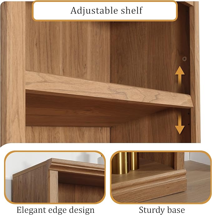 blini 2-Shelf Bookcase Wooden Bookshelves 33in Wide Floor Standing Display Storage Shelves Vintage Oak Bookcase for Home Office, Living Room, Bed Room