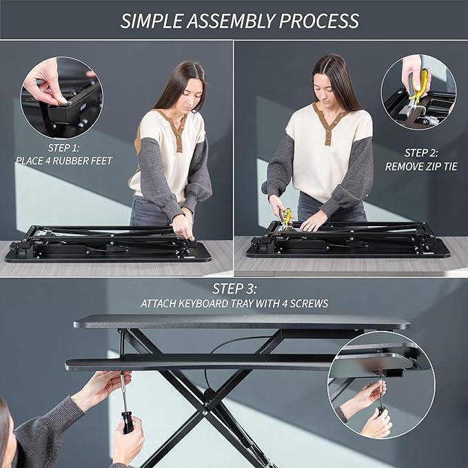 VIVO 36 inch Desk Converter, K Series, Height Adjustable Sit to Stand Riser, Dual Monitor and Laptop Workstation with Wide Keyboard Tray, White, DESK-V036KW