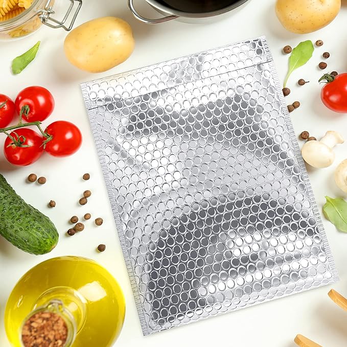 Amiff Silver Thermal Bubble Mailer, 12 x 17 Inches. 50 Pack Metallic Bubble Mailers. Self-Seal Insulated Mailers for Cold Shipping. Padded Envelopes Waterproof. Thermal Bag for Food, Cosmetics