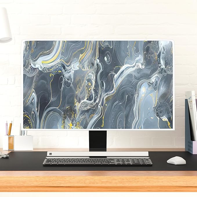 Baocicco Gray Gold Marble Waterproof 45, 46, 47, 48 Inch TV Dust Cover Anti-Static Dustproof Protective Aesthetic Texture Screen TV Covers Full Body Cover for Television Screen Desktop PC LED LCD OLED