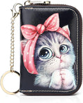 APHISON RFID Credit Card Holder Wallets for Women Leather Zipper Card Case for Ladies Keychain Wallet